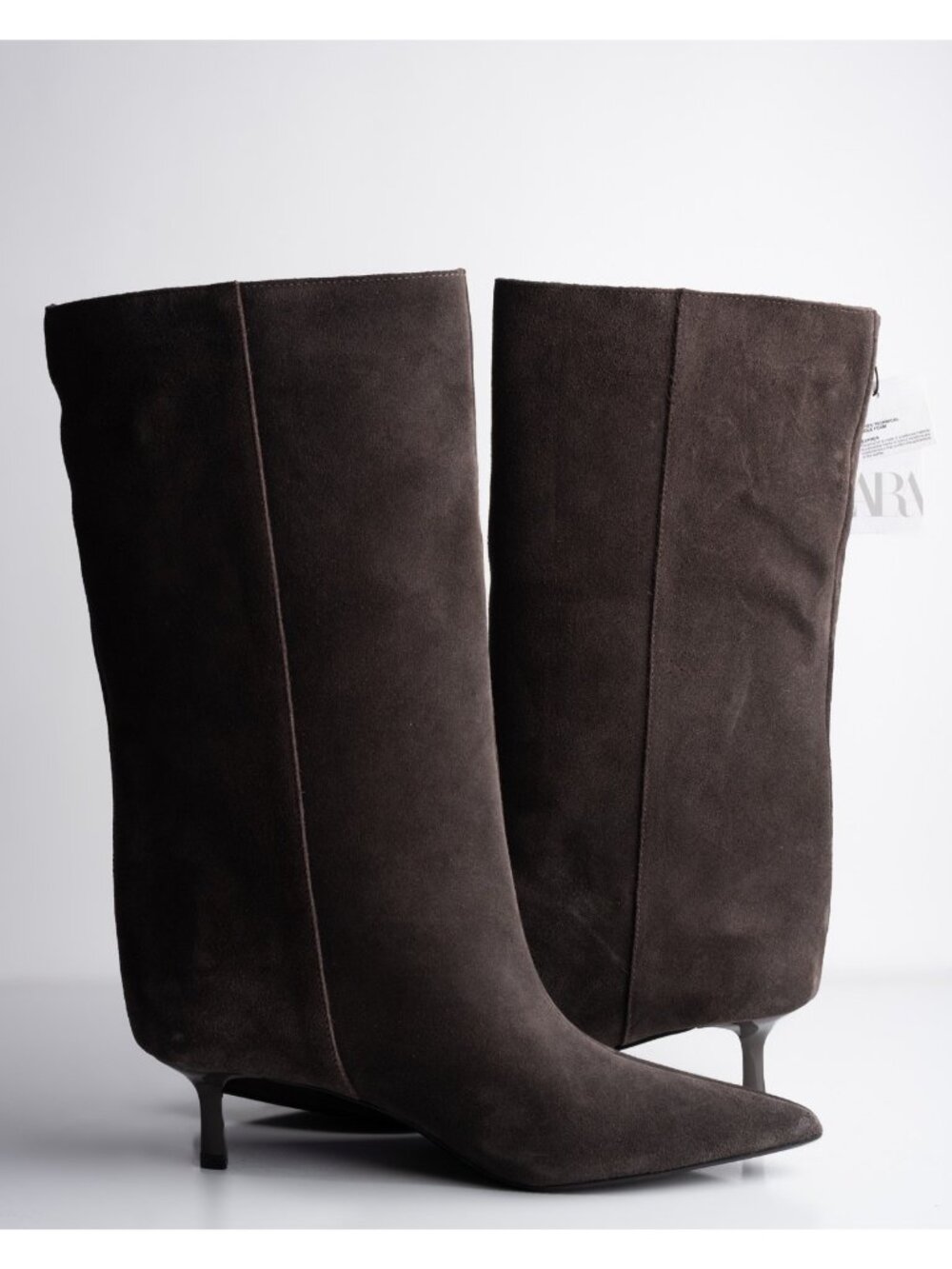 Zara Womens boots Suede Mid Calf Wide Leg Heeled Brown Sz US 8 EU 39 NWT - Picture 3 of 8